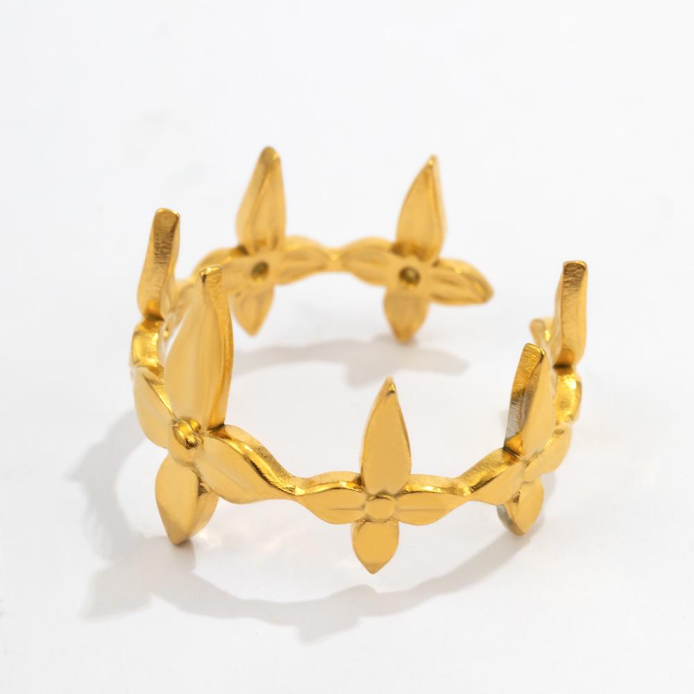 Stainless Steel Geometric Flower Leaves Rings for Women Men Classic Waterproof No Fade Splicing Opening Ring Jewelry Accessories