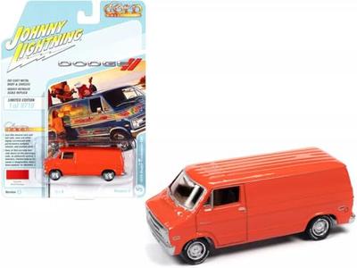 Johnny Lightning 1/64 Scale Dodge Tradesman Van, 1976 Orange, Diecast Model Car [Imported]