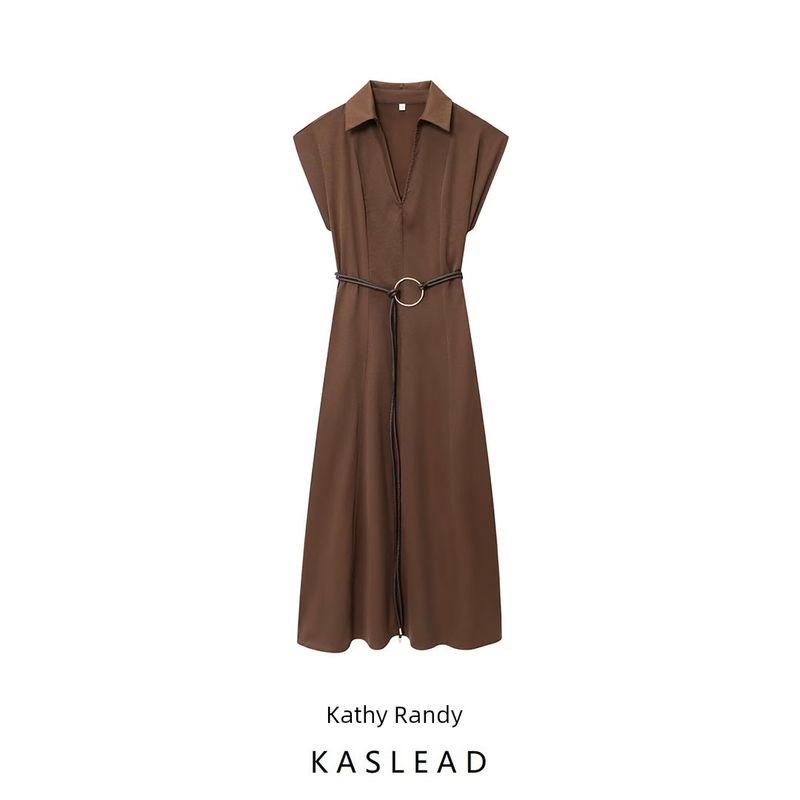 Kaslead New Women clothes Western Style Fashion With Belt Midi Dress 5029168