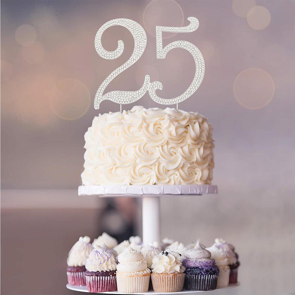 25 Cake Topper Glitzernde Kristall-Strasssteine Cake Topper Kuchen Dekoration für 25. Geburtstagsfeier oder oder 25. Hochzeitstag