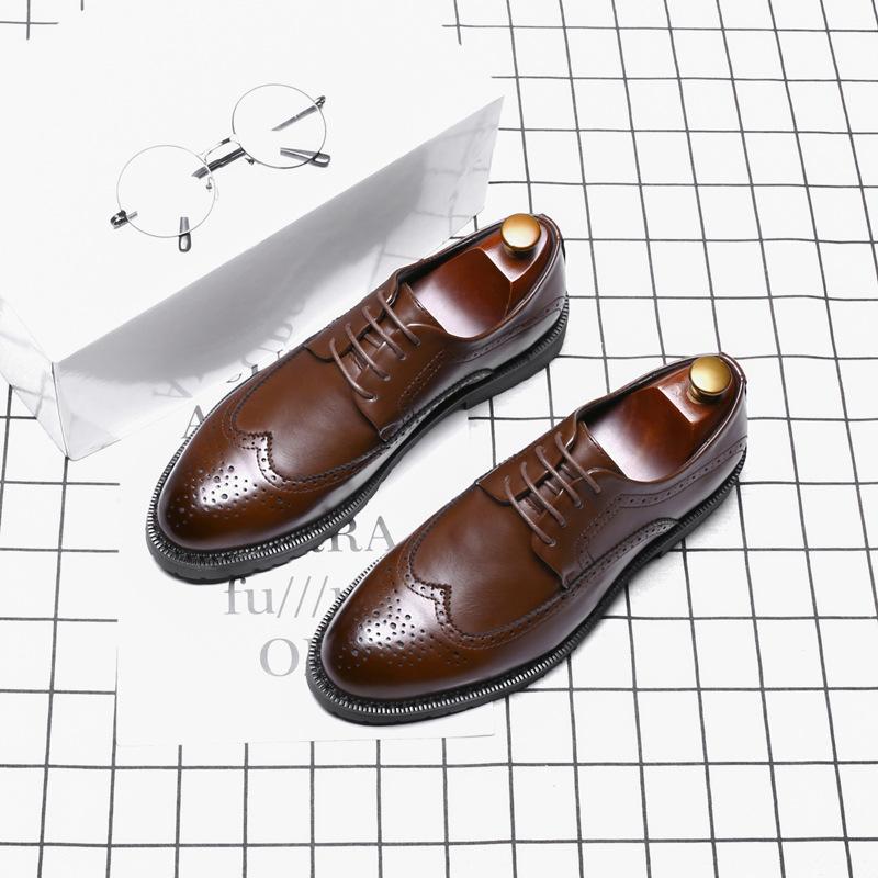New Pointed Retro British Men'S Business Casual Leather Shoes Engraved Men'S Lace-Up Leather Shoes 830-G