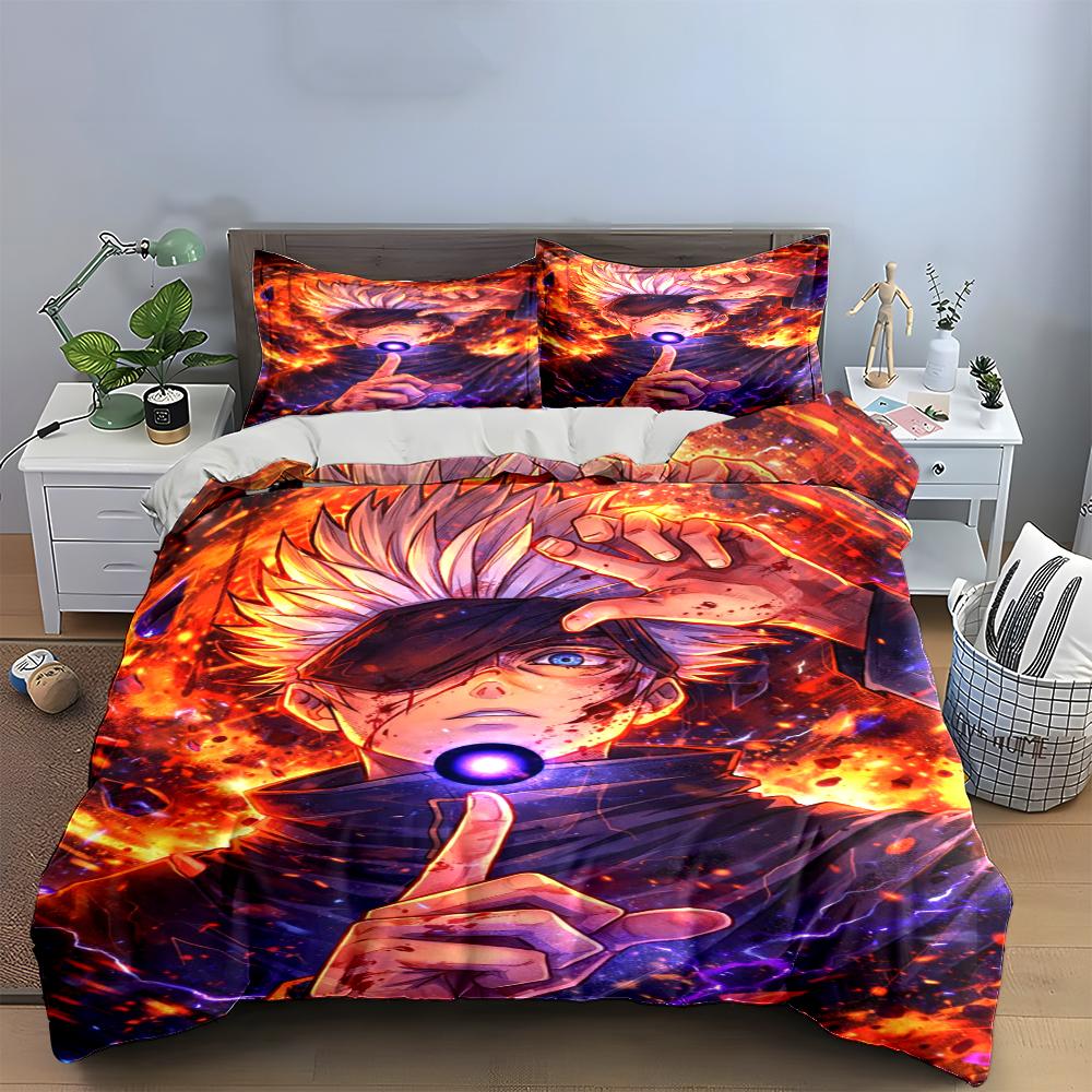Anime Character Fiery Design Bedding Set Bedding set (1 duvet cover, 2 pillowcases, duvet not included)