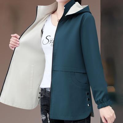 Windbreaker Hooded Coats Oversized Jackets Women's Spring Autumn Fashionable Outerwear for Mums Women's Tops