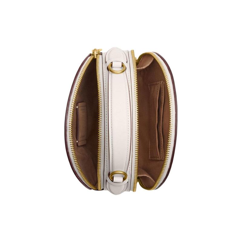 Coach Joint Model Canteen Metal Logo Letters Fun Printed Zipper Closure Cow Leather Portable Shoulder Crossbody Bag Small Size Women's Milk White