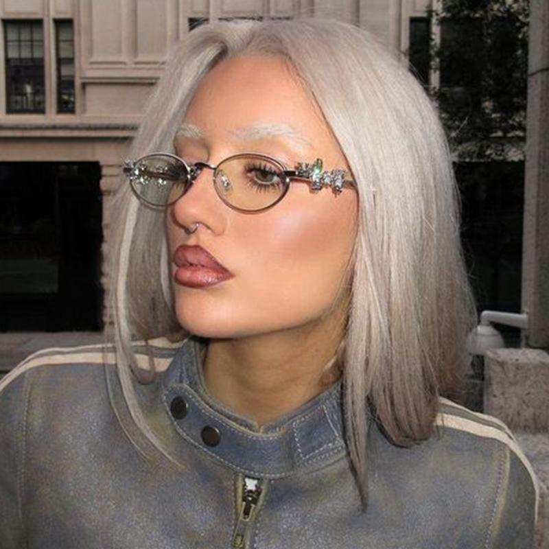 Small Oval Rhinestone Reading Glasses Women Anti Blue Light Presbyopia Eyewear Metal Frame Transparent Optical Glasses