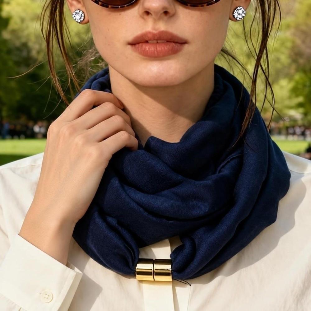 Magnet Clasp Neck Scarf Solid color Silk Scarf Minimalist Magnetic Buckle Scarf Spring