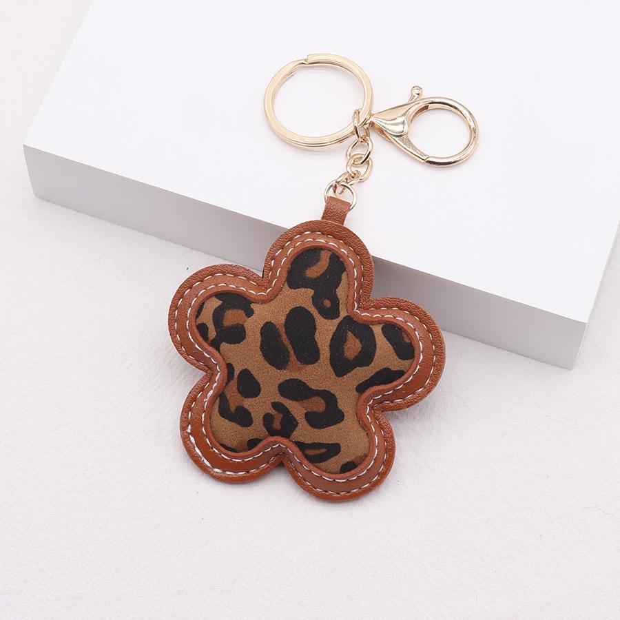 Korean Leather Leopard Print Flower Keychain Car Keyring Handbag Backbag Bag Pendant Hanging Ornament