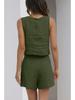 European and American Women's 2-Piece Linen Casual Set: Sleeveless Top and Shorts.