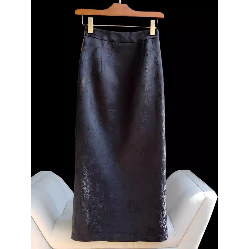 Black Modified Latest Chinese Style Chinese Style Buckle Hip Skirt Autumn and Winter Latest Classic Style Jacquard High Waisted Slim Skirt for Women