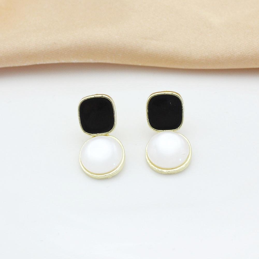 

Black Square Rhombus Round Opal Drop Earring for Women New Simple Geometry Zircon Girlfriend Gift