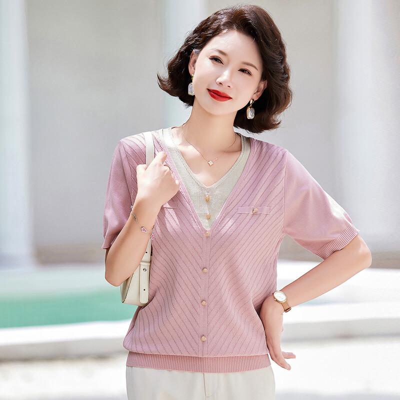 Paster Summer Faux Two-Piece Knit Short Sleeve T-Shirt