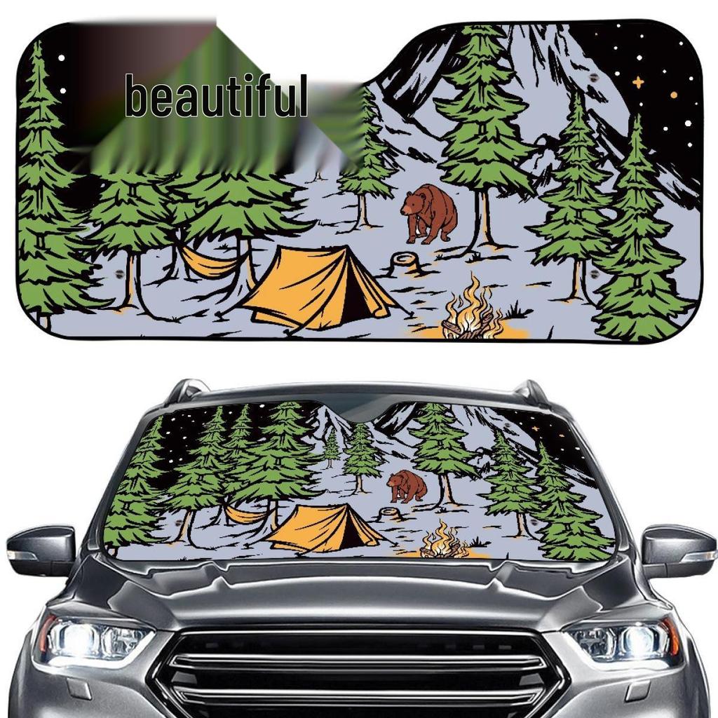 Car Sunshade with Outdoor Camping Design - Customizable Front Windshield Cover