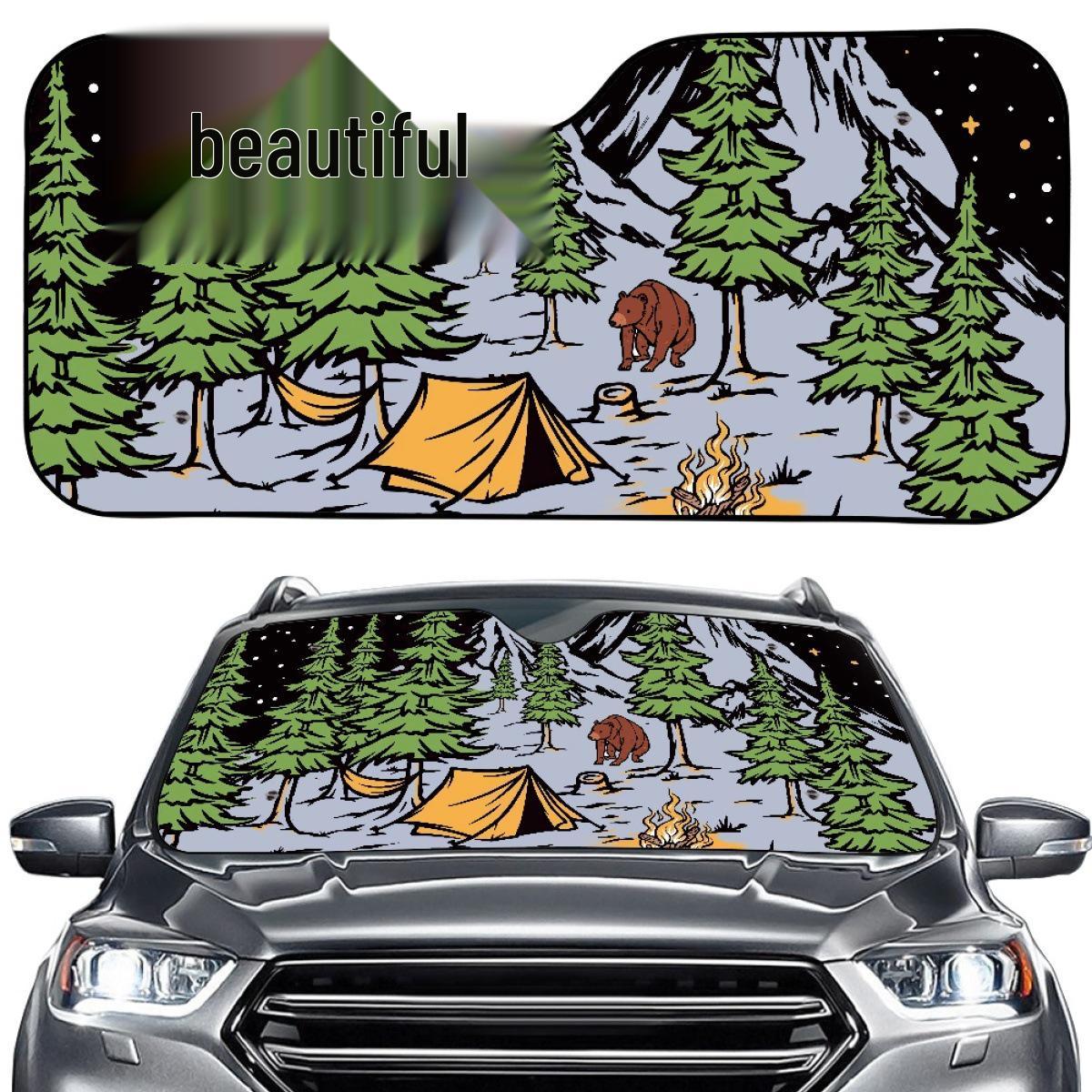Car Sunshade with Outdoor Camping Design - Customizable Front Windshield Cover One Size