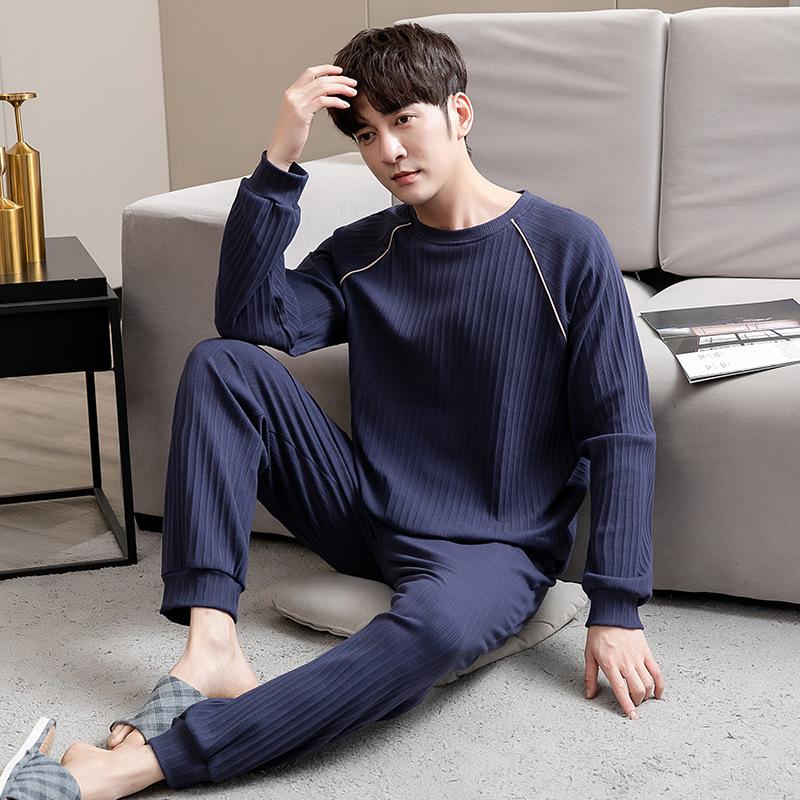 Men's pajamas spring and autumn pure cotton long-sleeved casual loungewear youth men's autumn thin cotton large-size suit
