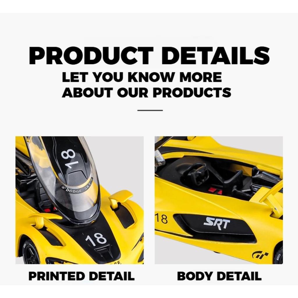 1/32 Dodge Tomahawk SRT V10 Concept Sports Car Alloy Metal Diecast Model Car Sound and Light Pull Back High Simulation Ornaments