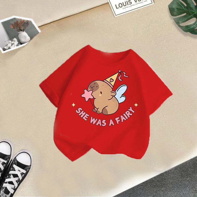Children T-shirt Capybara Printed Kids 100% Cotton Tops O-Neck Short-sleeve Kids 2-13Y T-shirt
