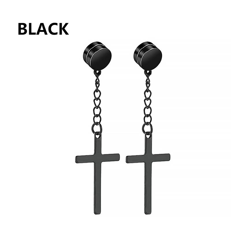 1 pair Punk Stainless Steel Cross Stars Pendant Ear Clip No Piercing Earrings For Women Hiphop Fashion No ear hole Men Jewelry
