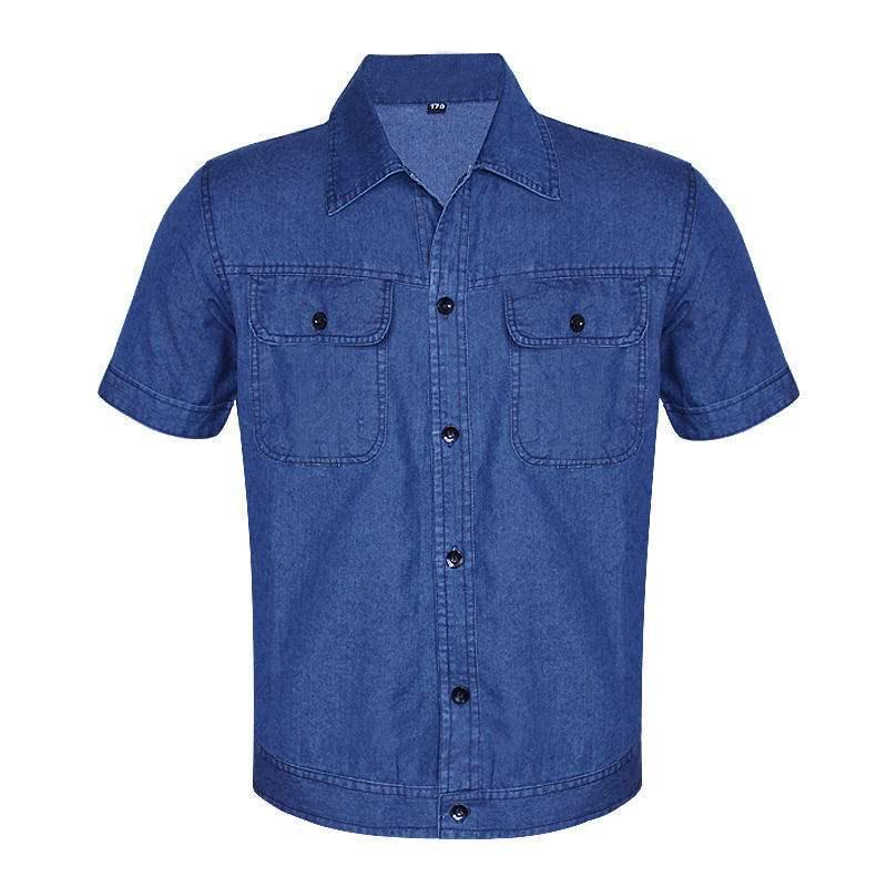 Men's Summer Work Suit: Breathable, Wear-Resistant Denim with Thin Short/Long Sleeve Tops and Pants for Welding Protection