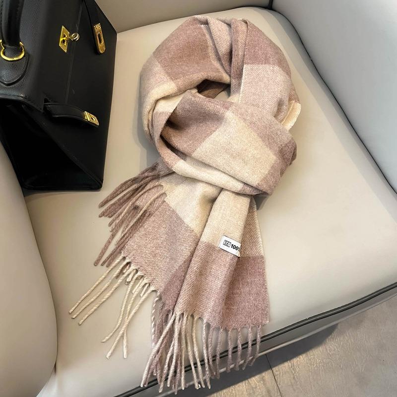 Brown Wool Scarf Men's and Women's Plaid New Autumn and Winter Cashmere Scarf Maillard Color Wear