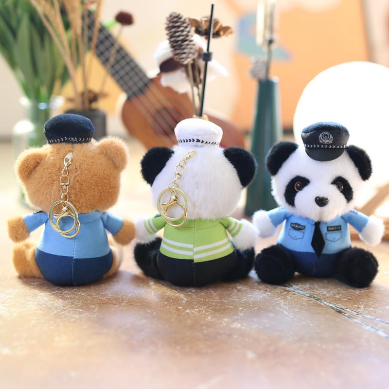 And Police Fire Fighter Panda Animal Plush Keyring With Short Pile For Gifts