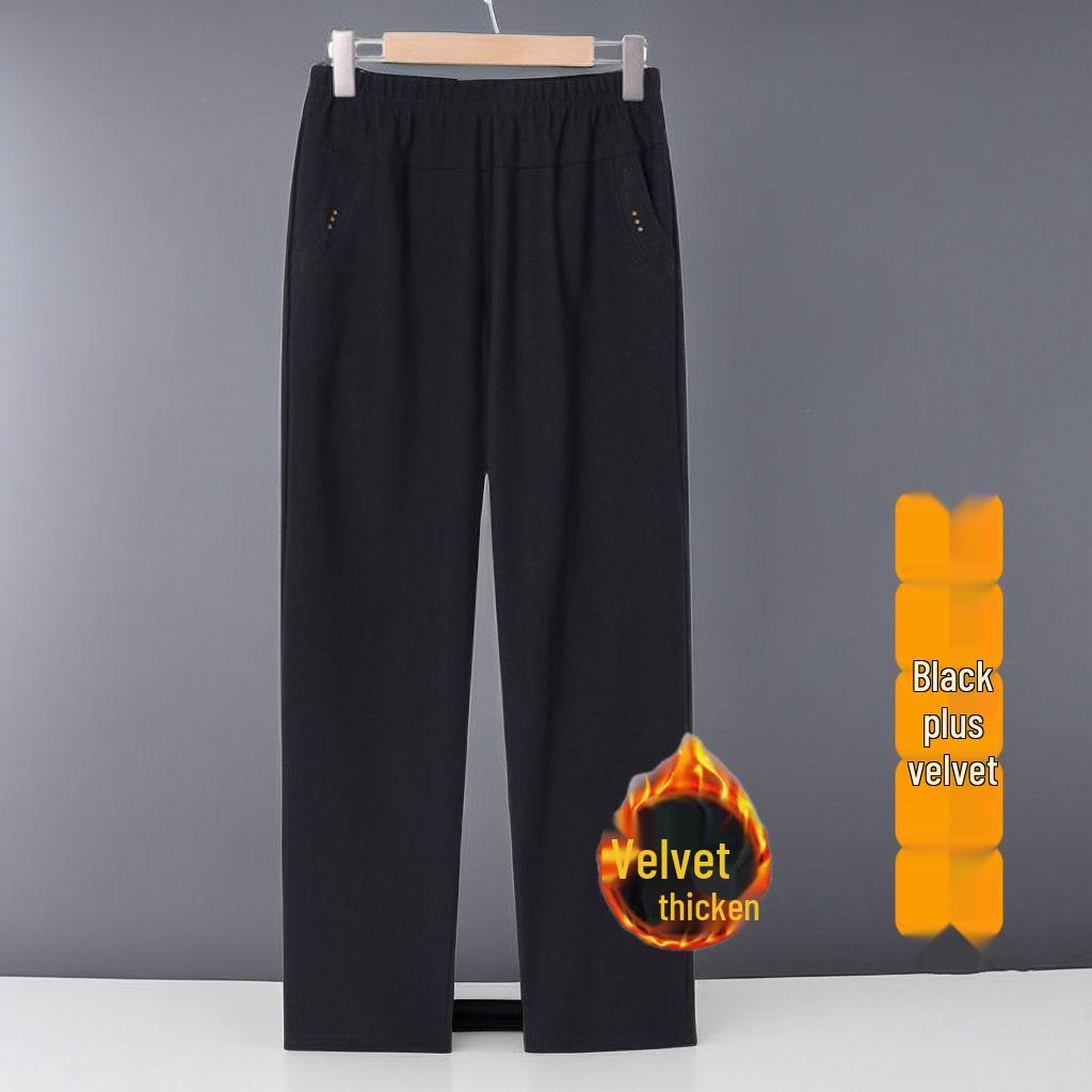 2026 High-Waisted Straight-Leg Pants for Middle-aged & Elderly Women - Spring, Autumn, Winter Velvet-Lined