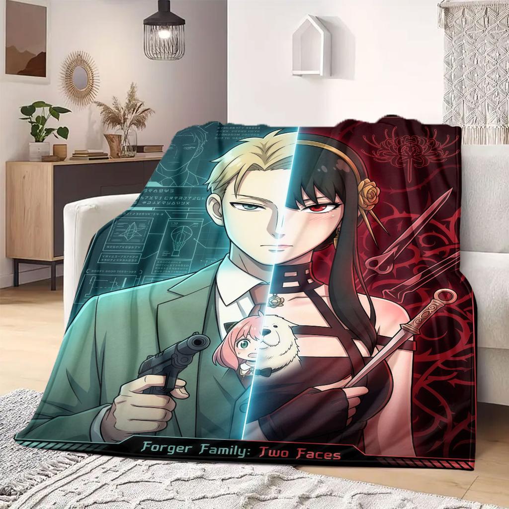 Spy X Family Beautiful Cartoon Flannel Blanket, Printed Decorative Throw, Warm and Soft for Bedroom, Sofa Outdoor_LIAN