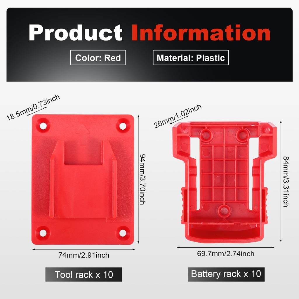 20Pcs Wall Mount Tool & Battery Holder with Screw Drill Tool Hanger Battery Mount Dock Rack for Milwaukee M18 18V Tool & Battery