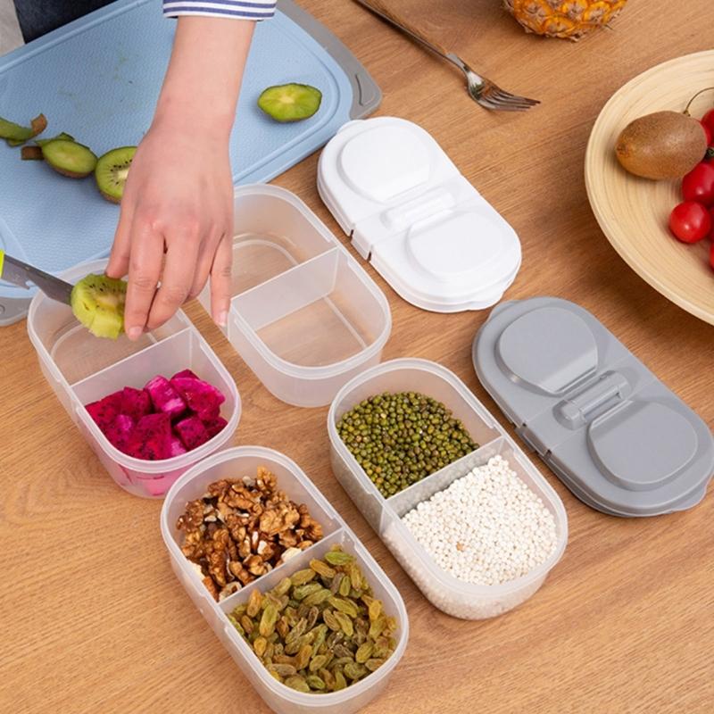 Clear Lid Double Compartment Food Storage Container Plastic Snacks Keepers For Kids Travel And Daily Use