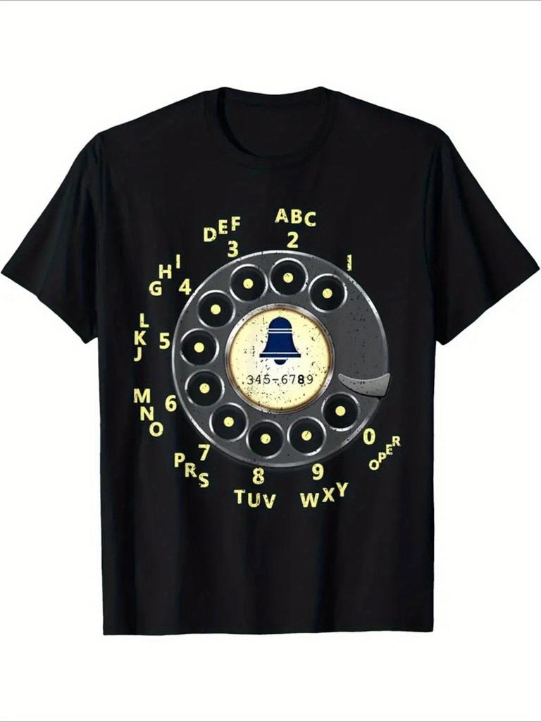 100 Cotton Vintage Dial Phone Summer Printed Round Neck Unisexs Tshirt