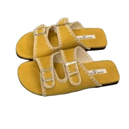 Flat-bottomed fashion sandals women's shoes 2025 summer French retro belt buckle lace gentle fairy word sandals