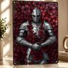 Knight In Armor Surrounded By Flowers Metal Poster Perfect Gift for Fans Lovers Personalized Wall Art Metal Sign for Funny Signs