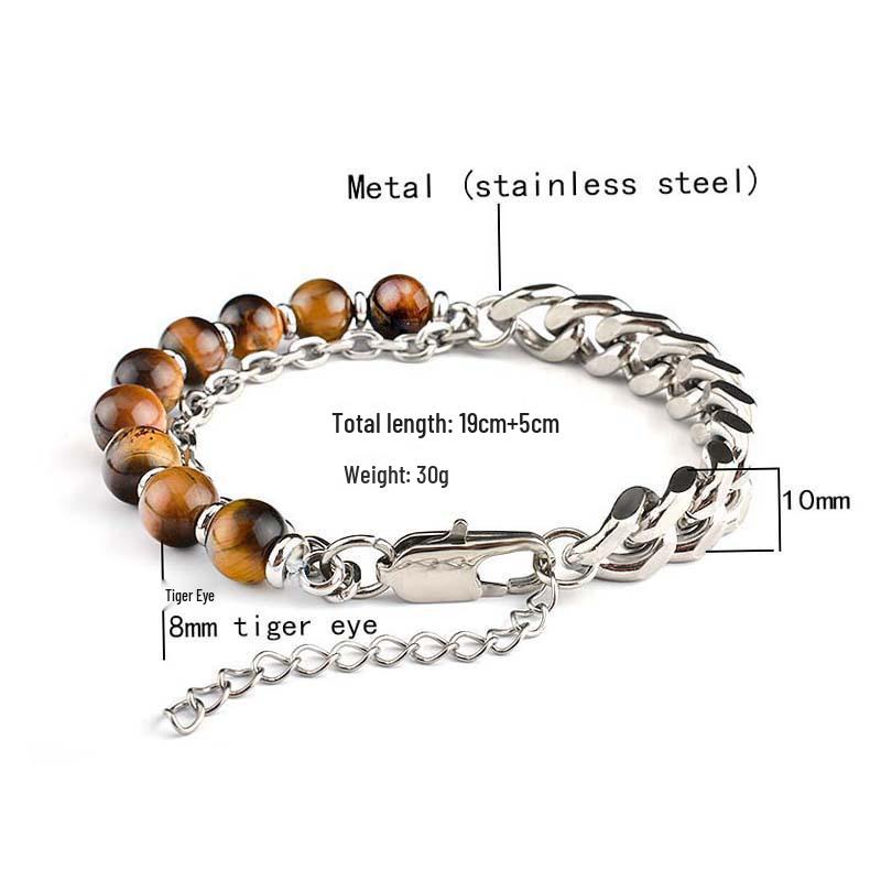 Stainless Steel Black Agate Men's Bracelet - New Chinese Style Jewelry