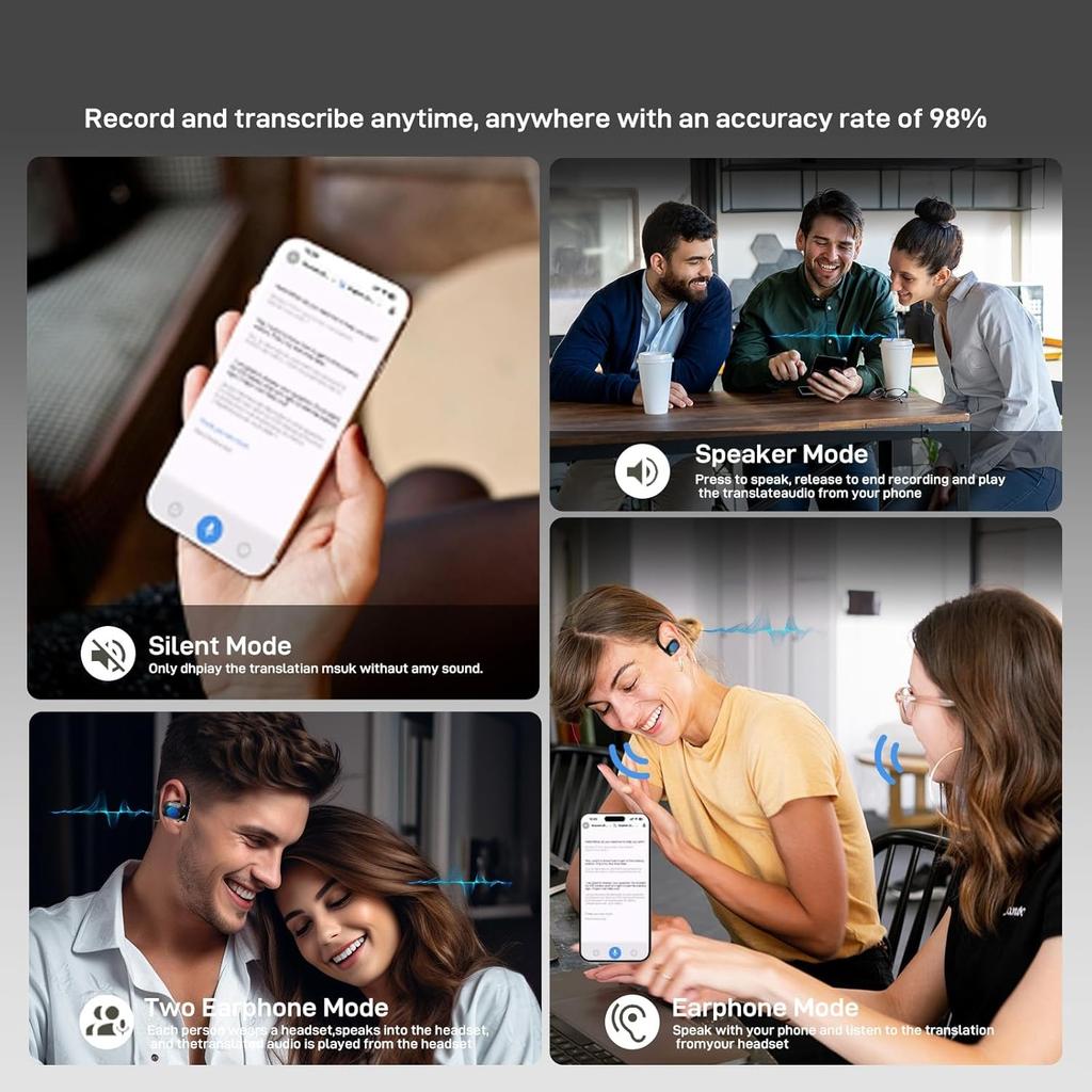 Translation Earbuds 144 Languages Ai Translator Earphones 3 in 1 Wireless Bluetooth Headphones Translator Device for iOS Android Bluetooth 5.4 Headset