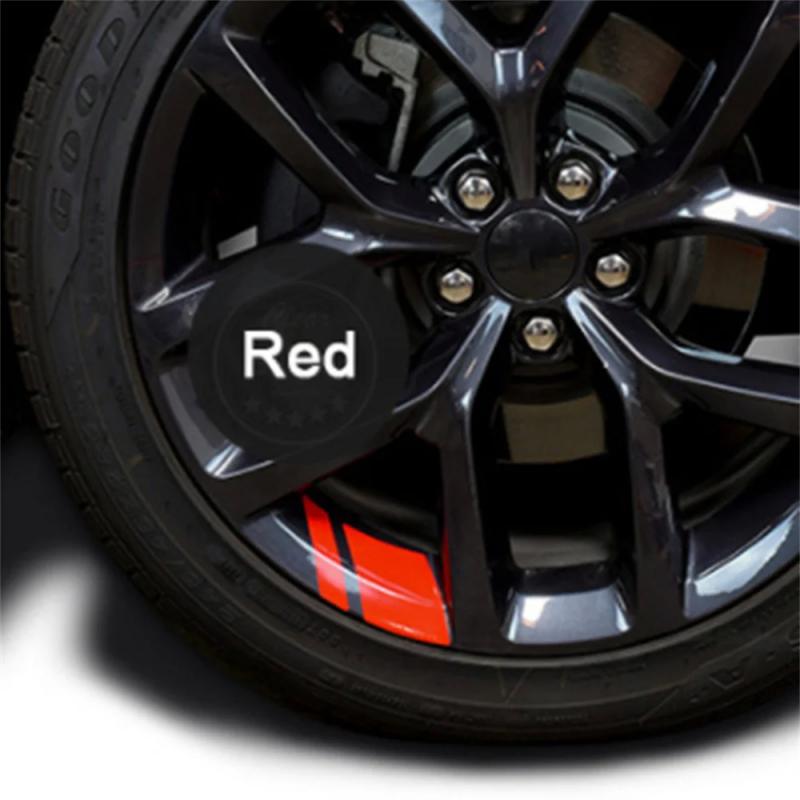 Car Stickers 6pcs Reflective Car Wheel Rim Vinyl Precision Cut Decal Sticker Pressure Activated Adhesive Auto Red Accessories