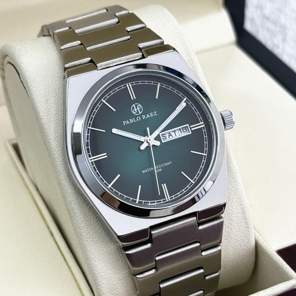 PABLO RAEZ Steel Band Men's Wristwatch with Double Calendar and Butterfly Buckle - Stylish & Trending Casual Business Watch