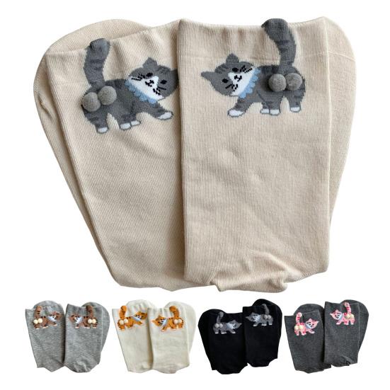 Cute Cat Socks with Balls 3D Novelty Soft Cotton Crew Socks Funny Animal Socks for Women Cats Lovers