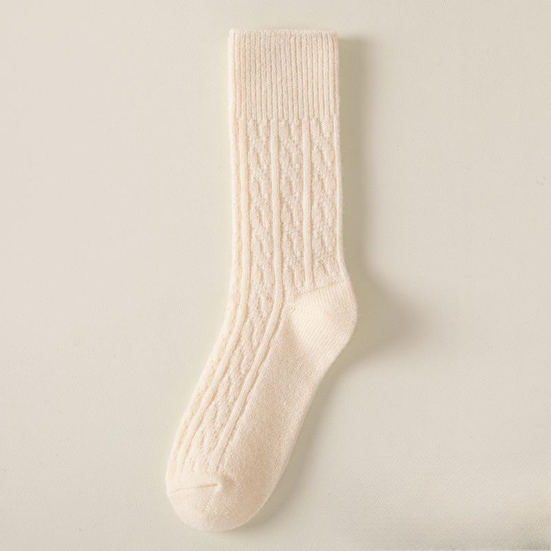 Twisted Wool Socks for Women In Winter, Pure Color, with Added Insulation, Mid-calf Length, Sleep Socks, Autumn Sheepskin Home-cozy Floor Socks