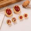 Medieval Vintage Haute Couture Oval Texture Stud Earrings Autumn and Winter Burgundy Niche Design Light Luxury High-end Earrings