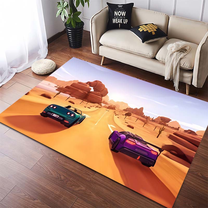 Retro Arcade Racing Game Inspired Area Rug, 80s Style Car & Sunset Landscape Non-Slip Floor Mat 40x60cm( 15x23in )