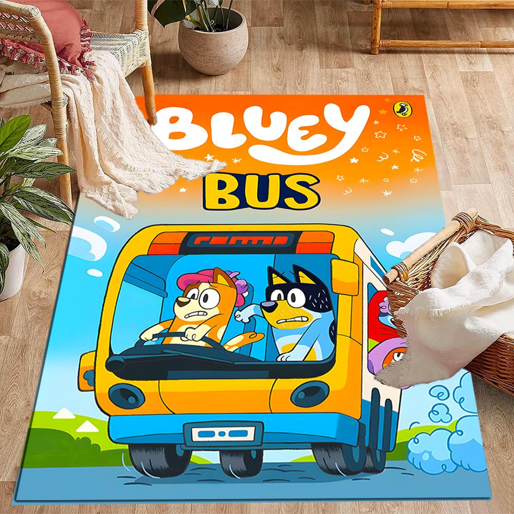 Tappeti Antiscivolo a Tema Bluey's Bus Adventure - Arredamento per la Casa in Poliestere, Adatti per Camere da Letto, Soggiorni, Ingressi, Studi e Decorazioni