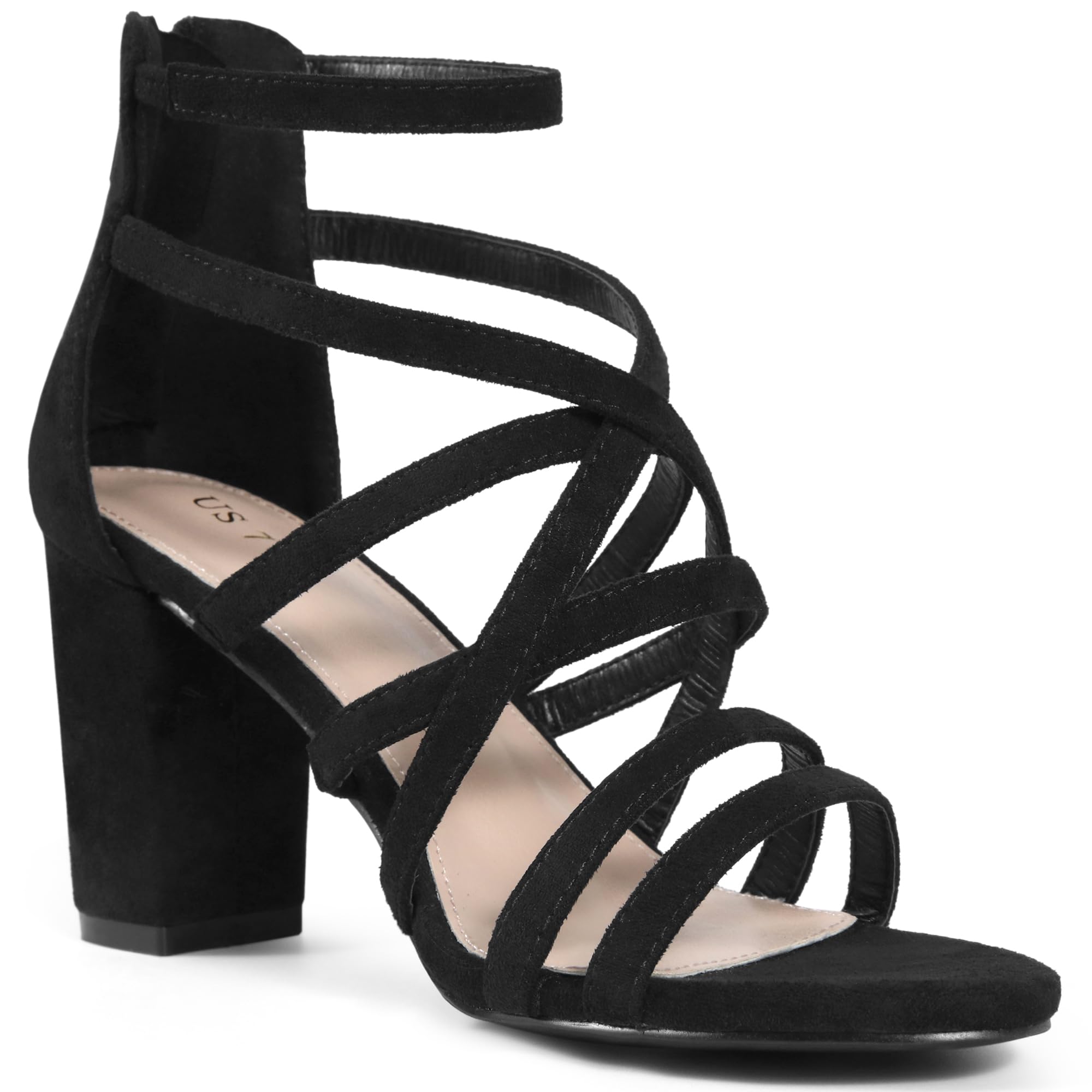 

Allegra K Women s Open Toe Strap Back Zip Chunky Heel Sandals, Black, Size 23.5cm