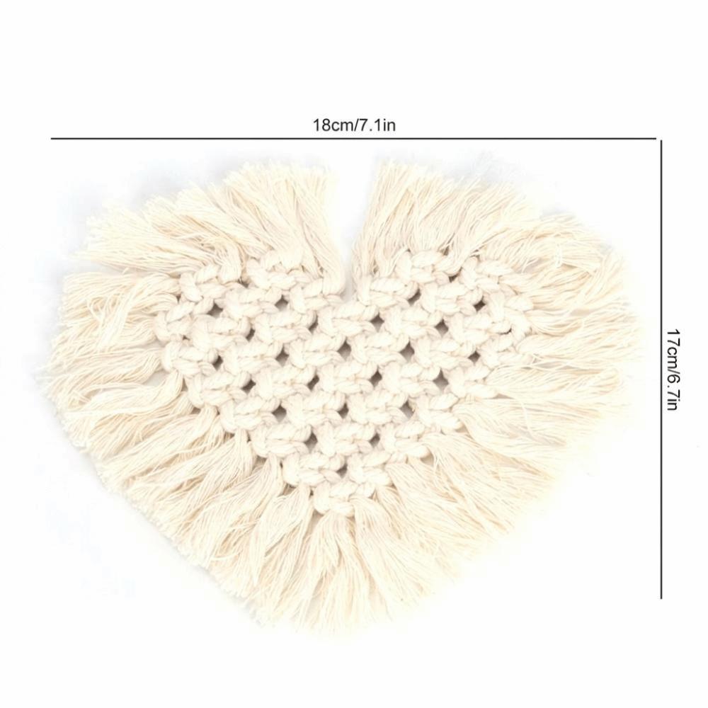 4Pcs Light Weight Cotton Cup Coaster Heart Shape Rope Woven Coaster Macrame Drink Mat Coffee Table