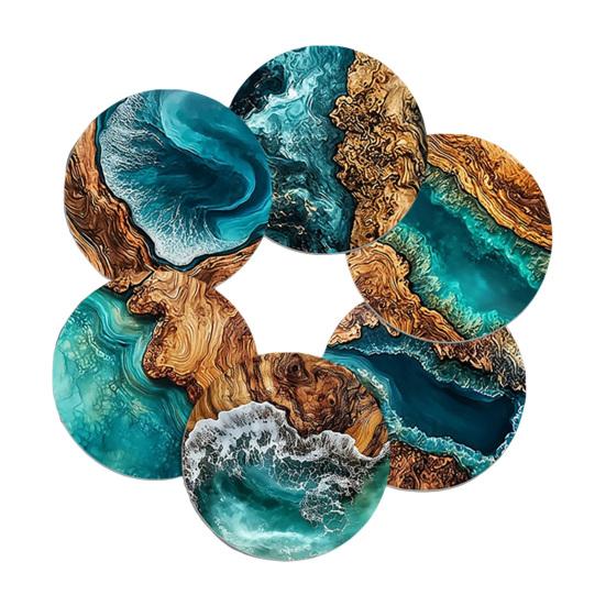 6PCS Car Coaster Reusable Ocean Theme Heat Resistant Pads Non-Slip Stain Resistant Cup