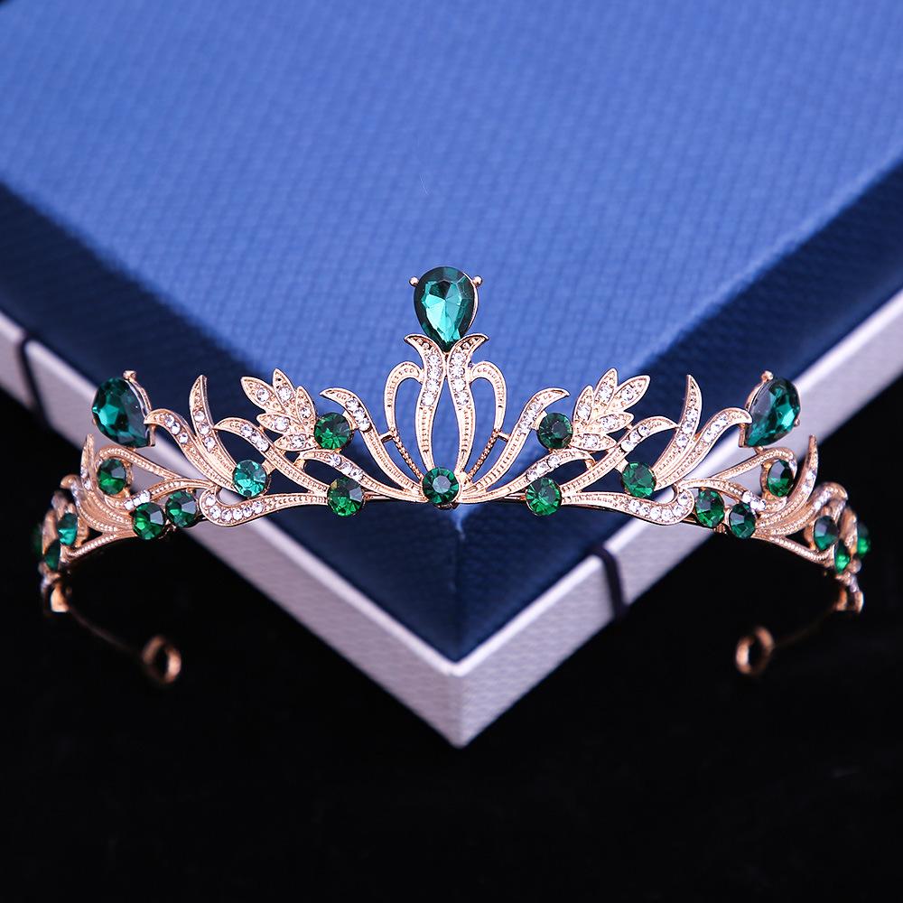 DIEZI Luxury Green Red Blue Crystal Tiara Crown For Women Girls Party Wedding Princess Rhinestone Bridal Crown Hair Accessories