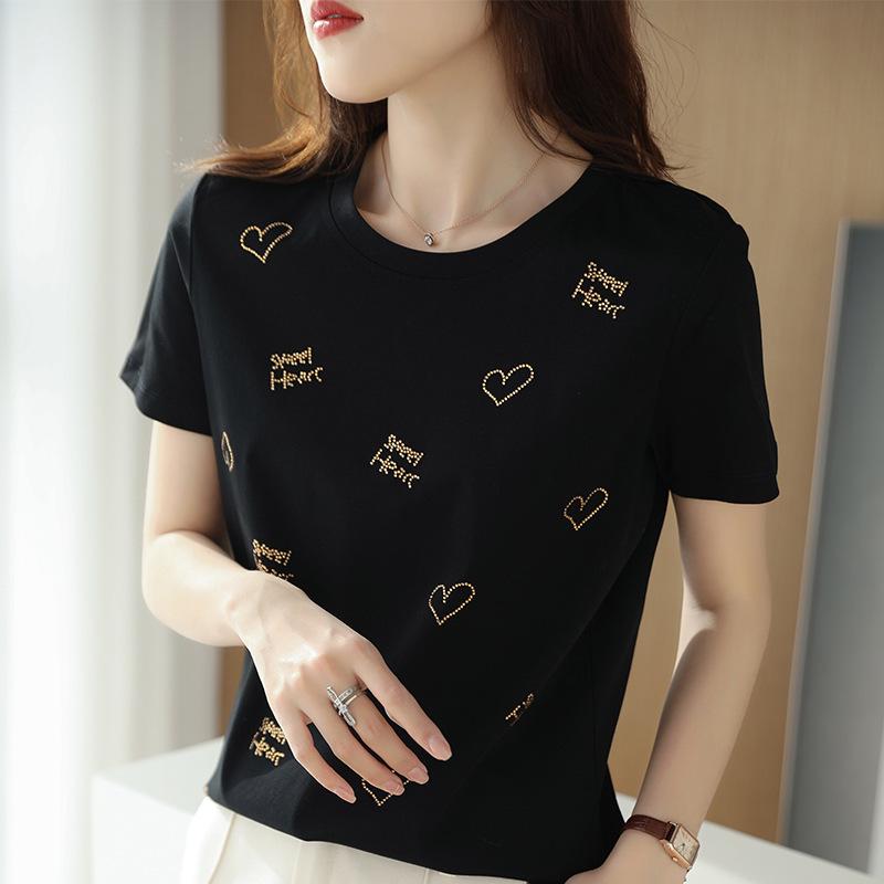 

Женская футболка из мерсеризованного хлопка с принтом «Сердце любви», с круглым вырезом и коротким рукавом, летний топ 2025 2XL чёрный