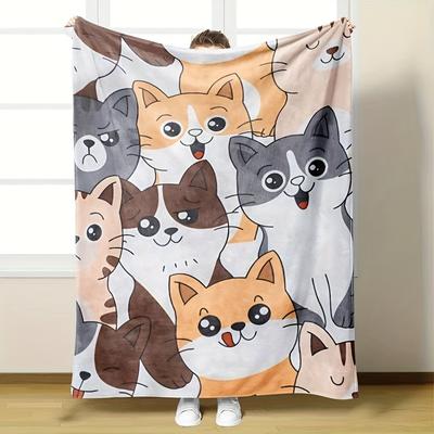 Tigerspotted Cat Face Pattern Flannel Printed Blanket Suitable for All Seasons Suitable for Living Room Office Sofa and Travel