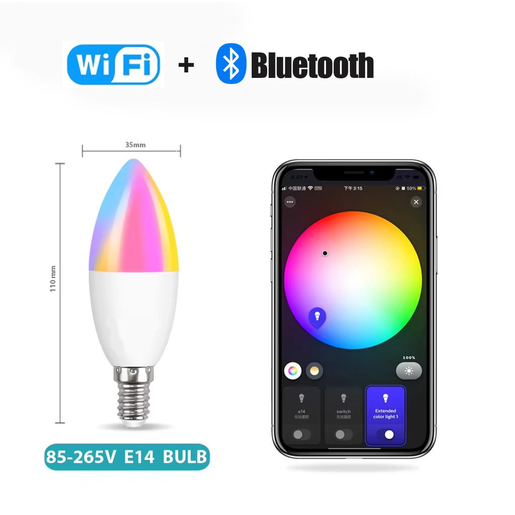 Smart Light Bulbs Wifi Bluetooth E27 E14 GU10 Color Changing LED Bulb Alexa Google Home Lamp Voice Tuya APP Control Music Rhythm