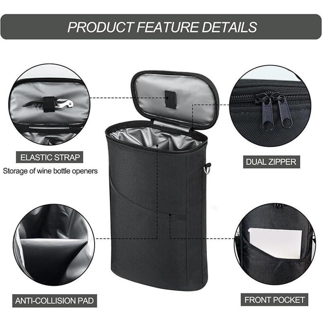 Torba na wino na dwie butelki, nosidełko, regulowany pasek na ramię, chłodzący, izolowany plecak