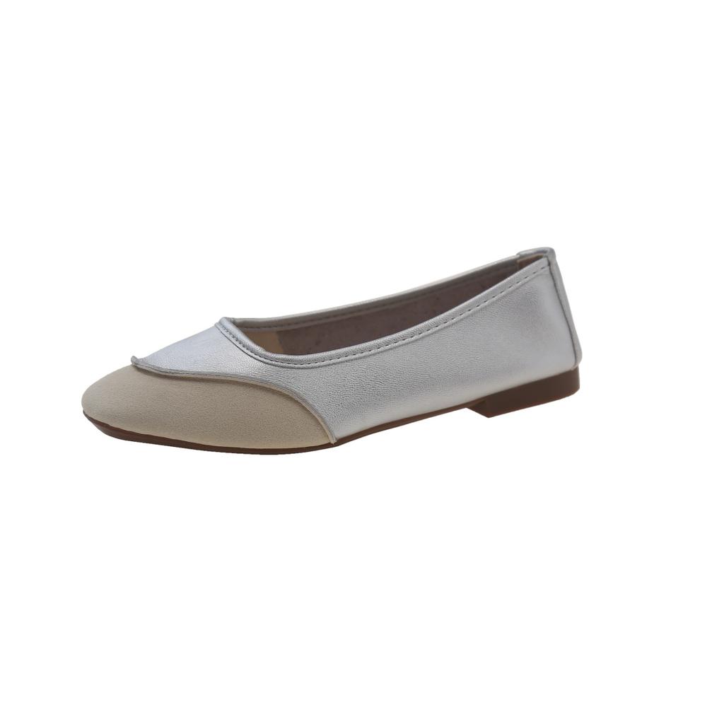 Spring 2025 new simple flat one-pedal casual Doudou shoes square head light mouth color matching casual single shoes women