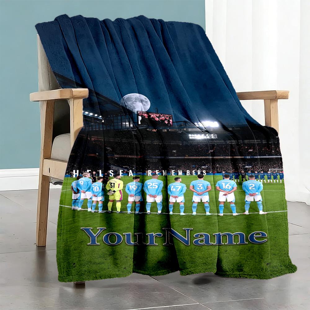 Manchester City Personalized Text Blanket Gift Personalized Blanket Soft & Cozy Great for Nap Bedding Office Bed Ideal for All Seasons